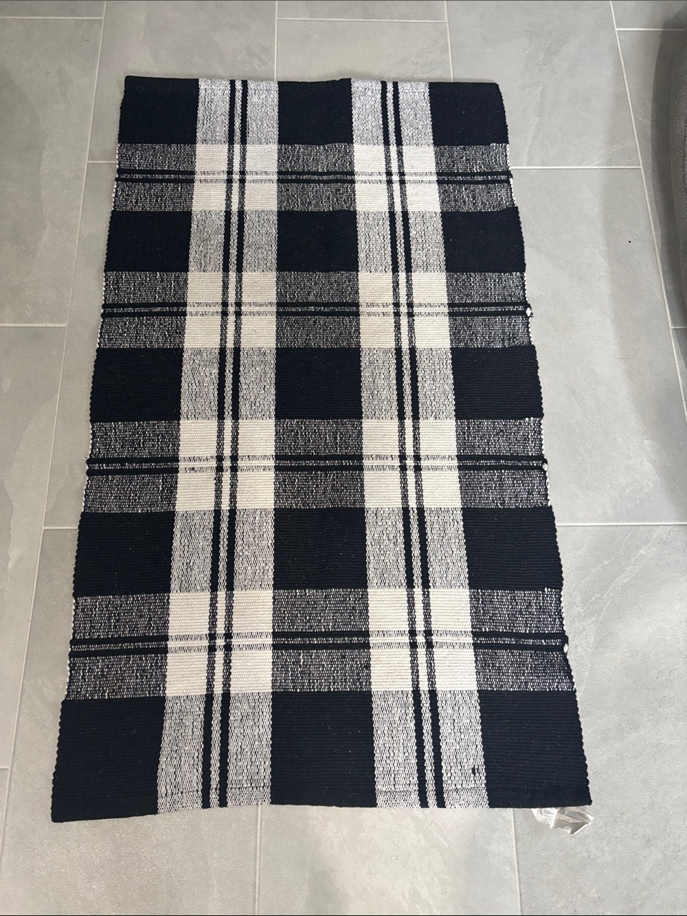 Black & White Plaid Woven Rug